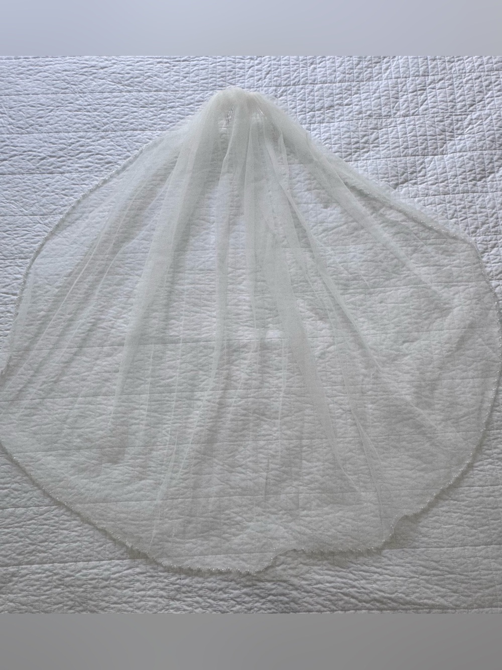 Fingertip Length Ivory Tulle Veil with Pearls